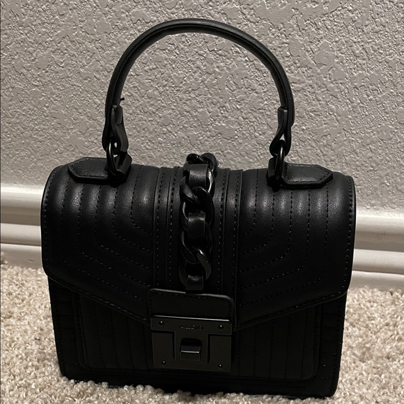 Aldo Women Black Quilted Lock Front Mini Bag Purse Contemporary Classic - Picture 1 of 7
